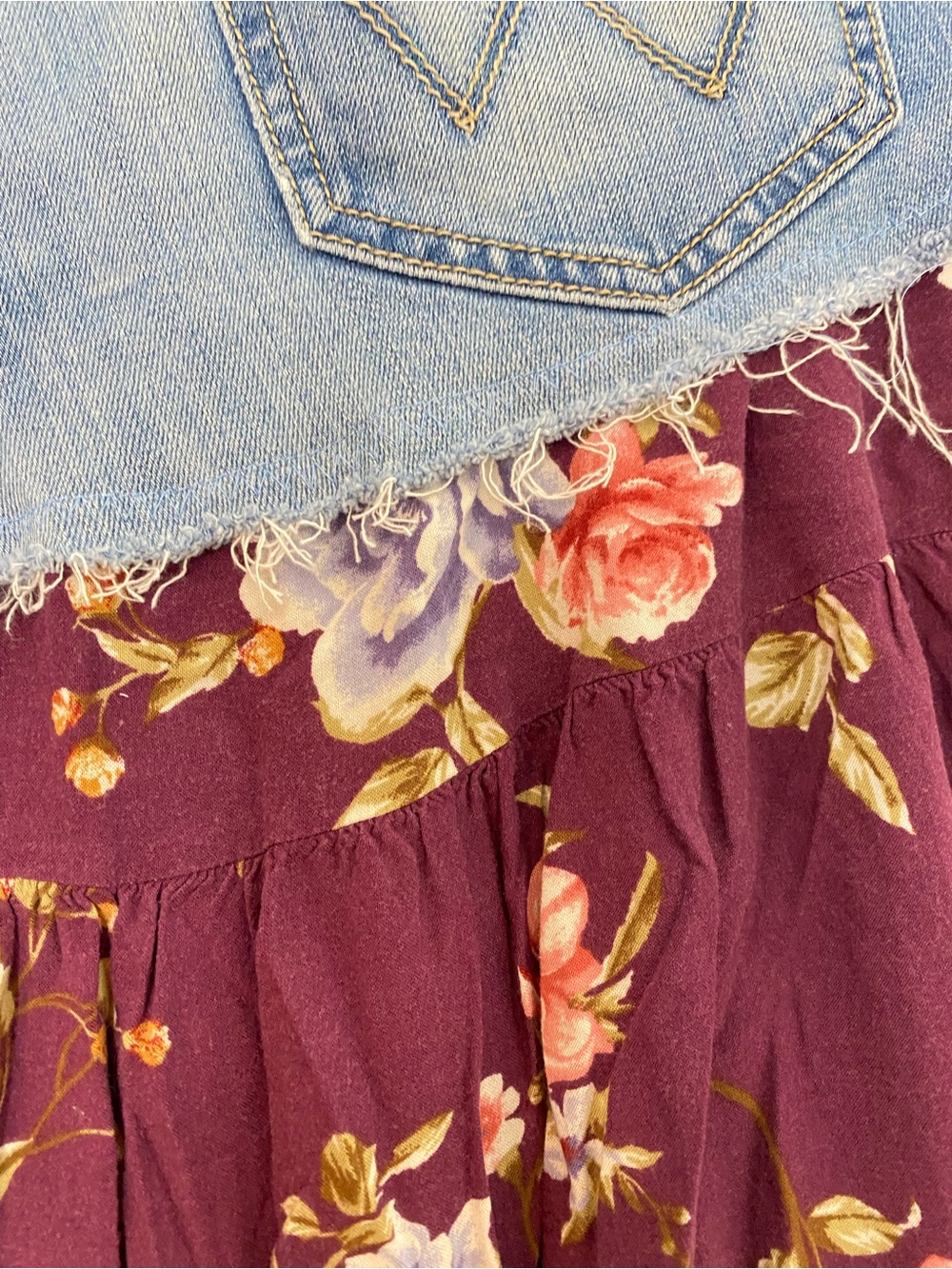 Wrangler Denim Jean Skirt Womens Size 8 - 10 Waist 29 - 30 Custom Midi Floral - Picture 9 of 11